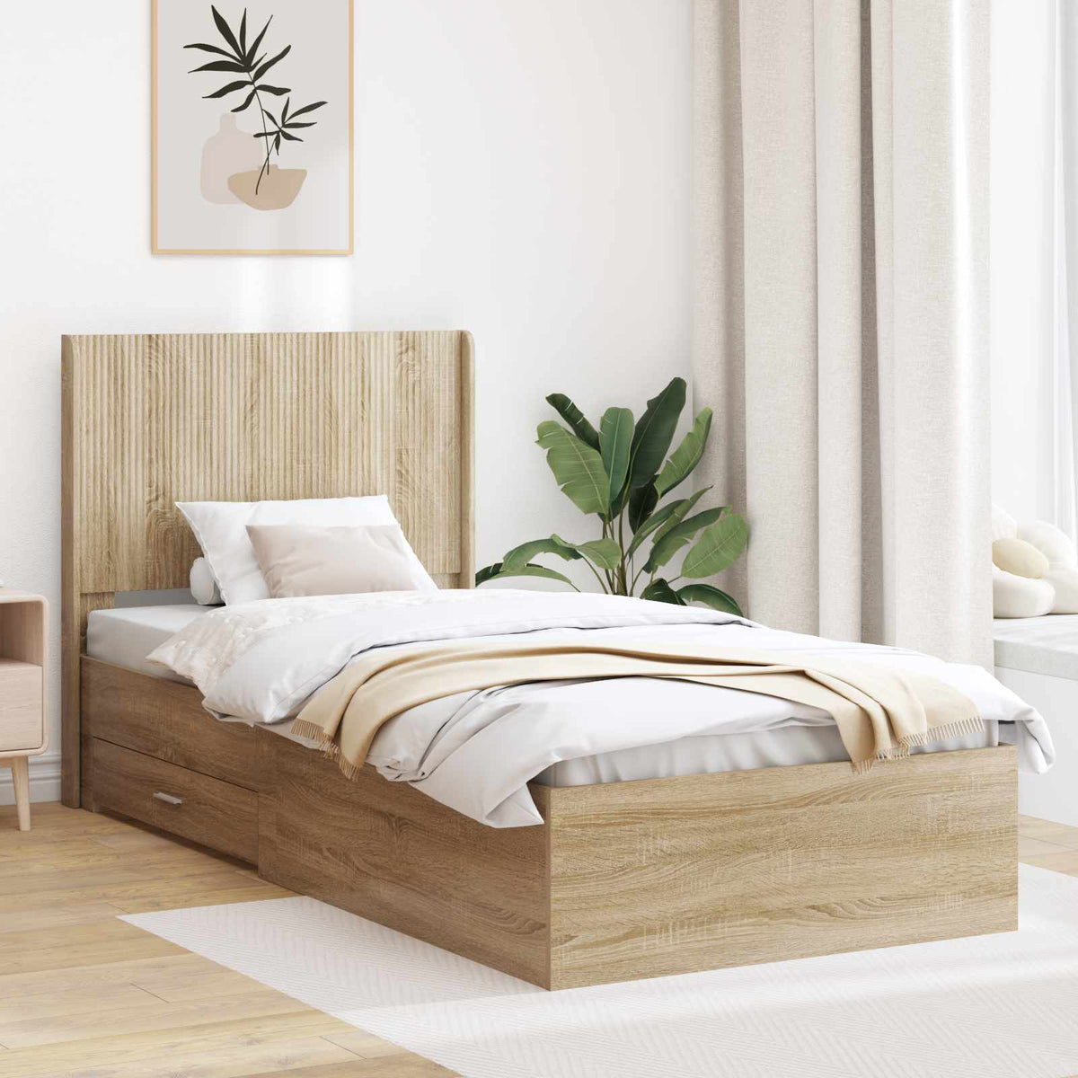 Bedframe met opbergruimte en hoofdbord Sonoma Eiken is nu te koop bij PeponiXL, paradijselijk wonen!