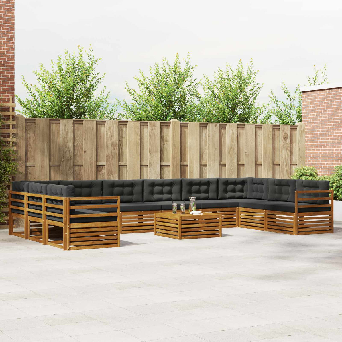 Sofa-Sets 11 pcs Natuurlijk en Antraciet Massief Acaciahout is nu te koop bij PeponiXL, paradijselijk wonen!