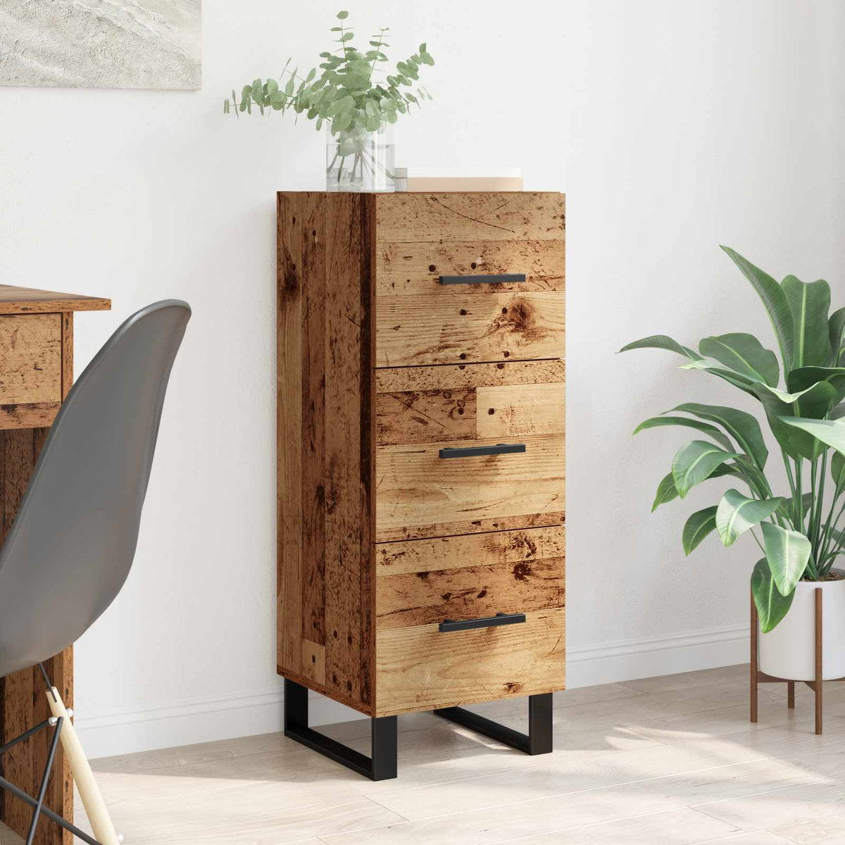 Dressoir Oud Hout 34,5 x 34 x 90 cm Gemonteerd hout en ijzer is nu te koop bij PeponiXL, paradijselijk wonen!