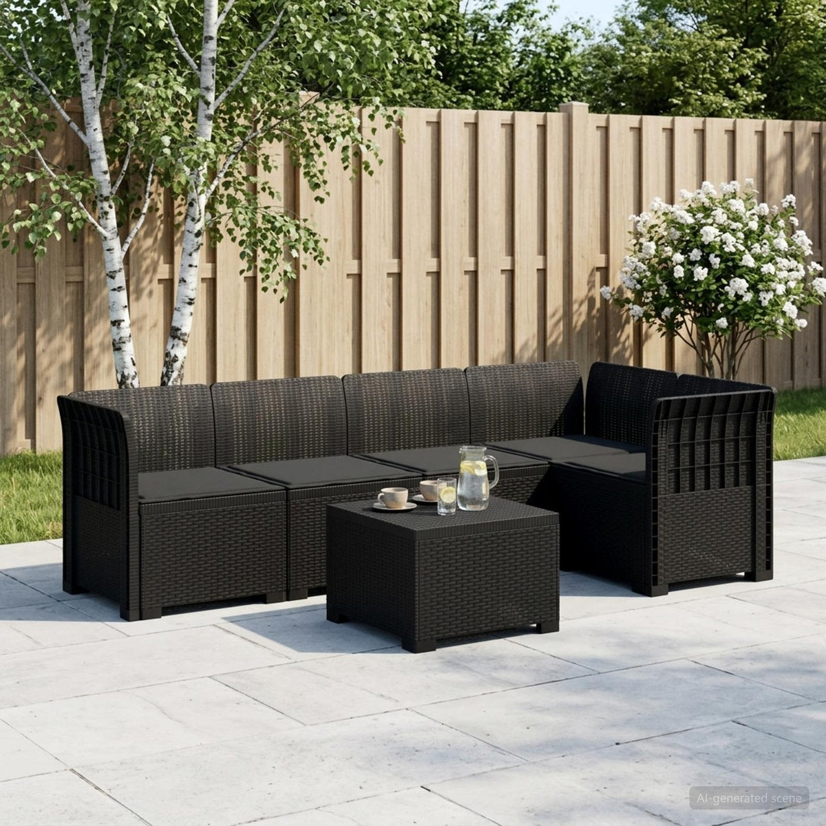 5-Zits Tuin Sofa met Kussens Rattan Look PP Antraciet is nu te koop bij PeponiXL, paradijselijk wonen!