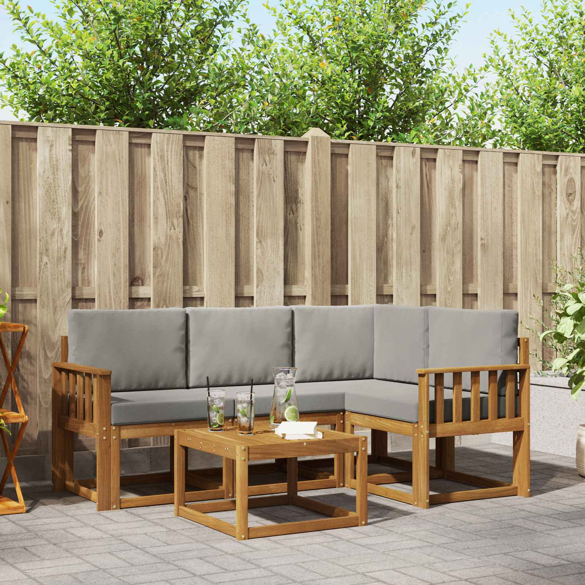 Buiten bankenset met kussen 5 pcs Natuurlijk en Lichtgrijs is nu te koop bij PeponiXL, paradijselijk wonen!