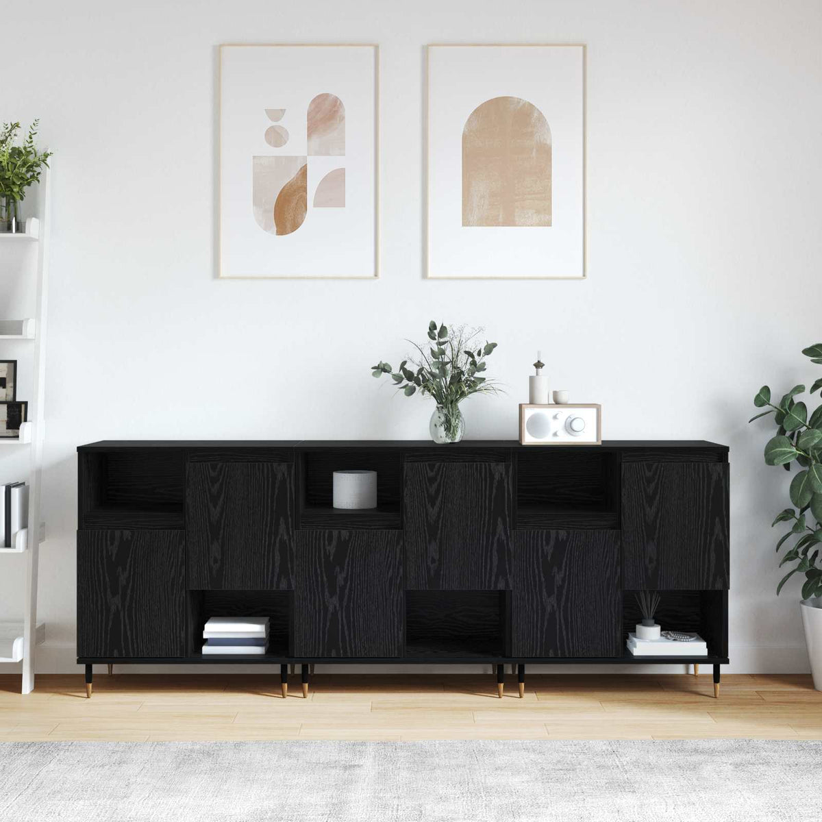 Dressoirs 3 pcs Zwart Eiken is nu te koop bij PeponiXL, paradijselijk wonen!