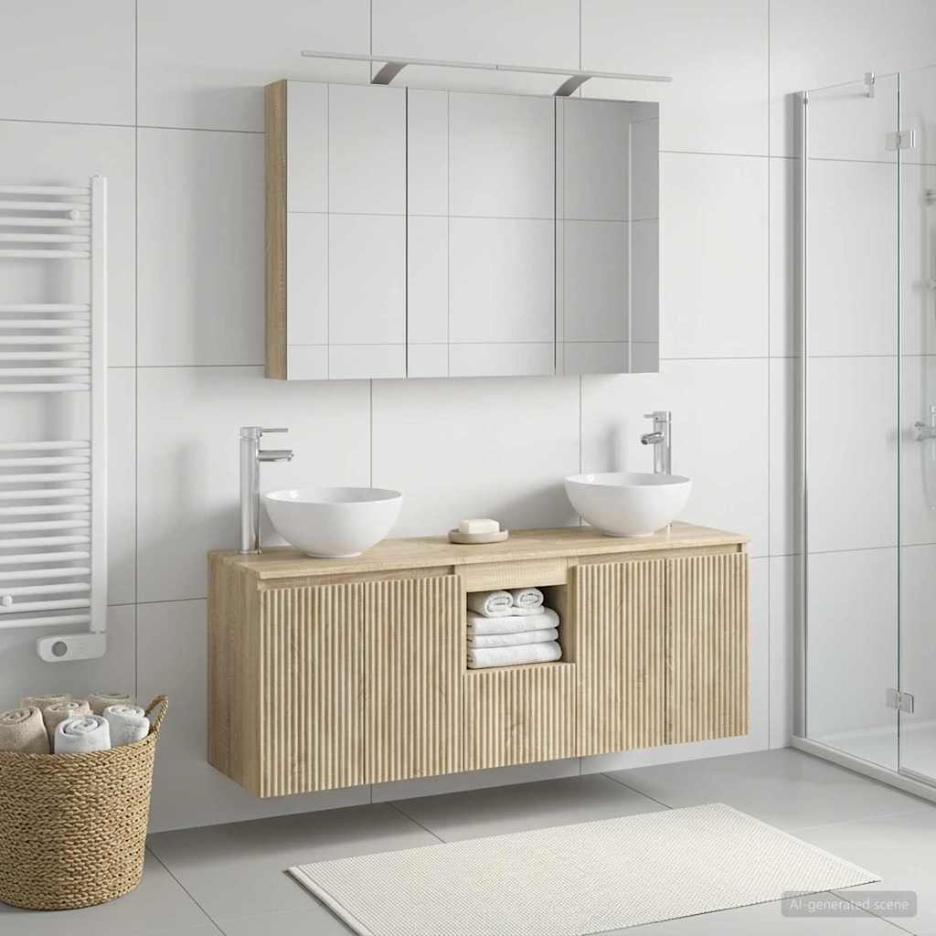 Badkamerkastenset 4 st Sonoma Eiken Bewerkt hout is nu te koop bij PeponiXL, paradijselijk wonen!