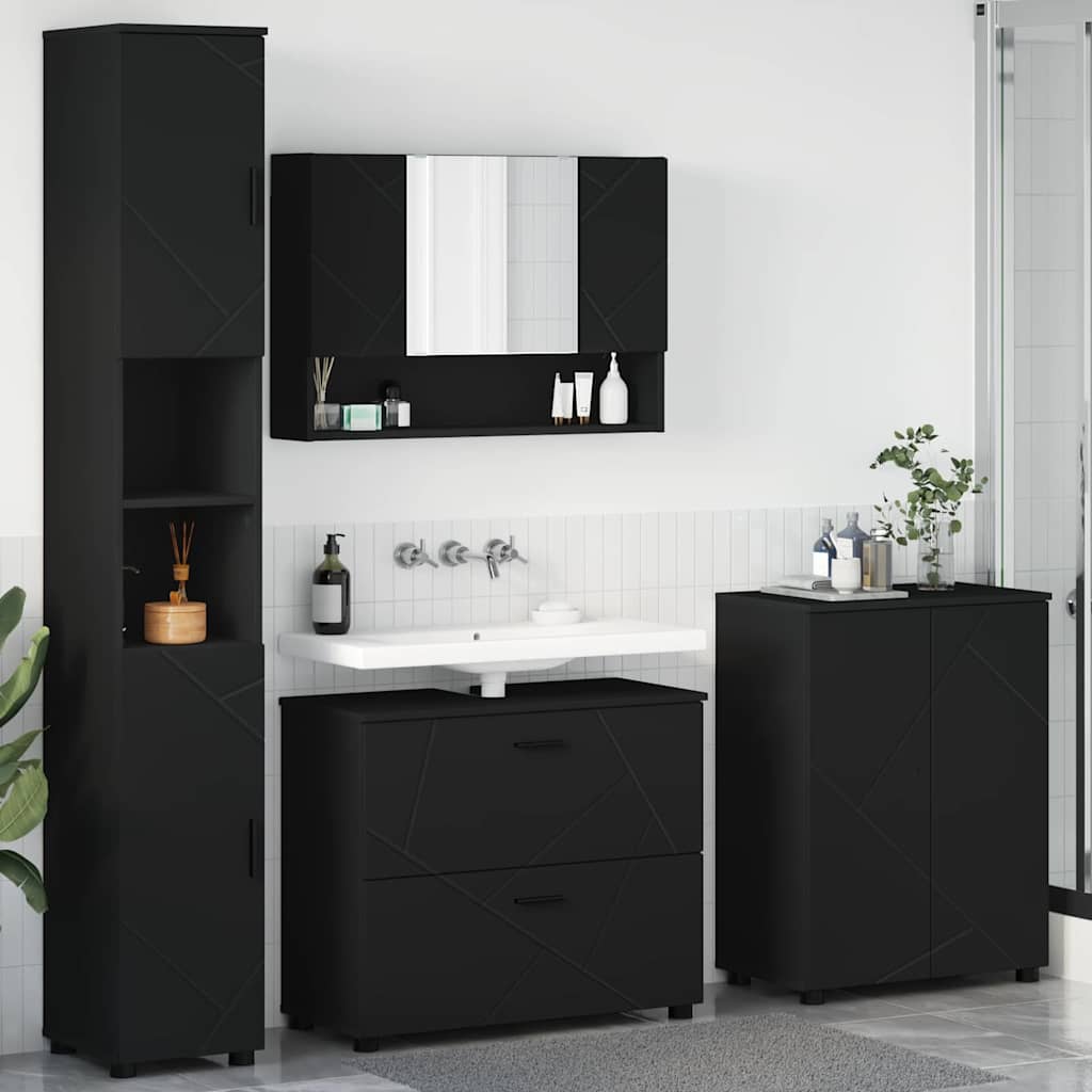 Badkamermeubelset met lade 4 pcs Zwart Geperst Hout en Metaal is nu te koop bij PeponiXL, paradijselijk wonen!