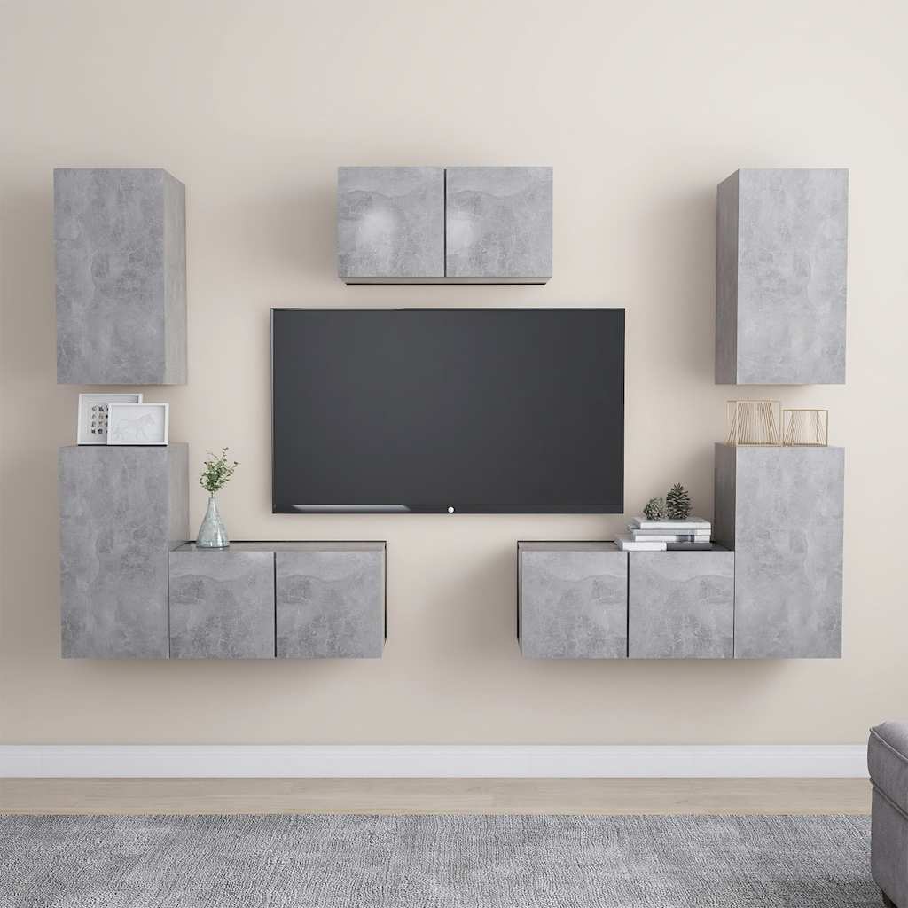 7-delige Tv-meubelset spaanplaat betongrijs is nu te koop bij PeponiXL, paradijselijk wonen!