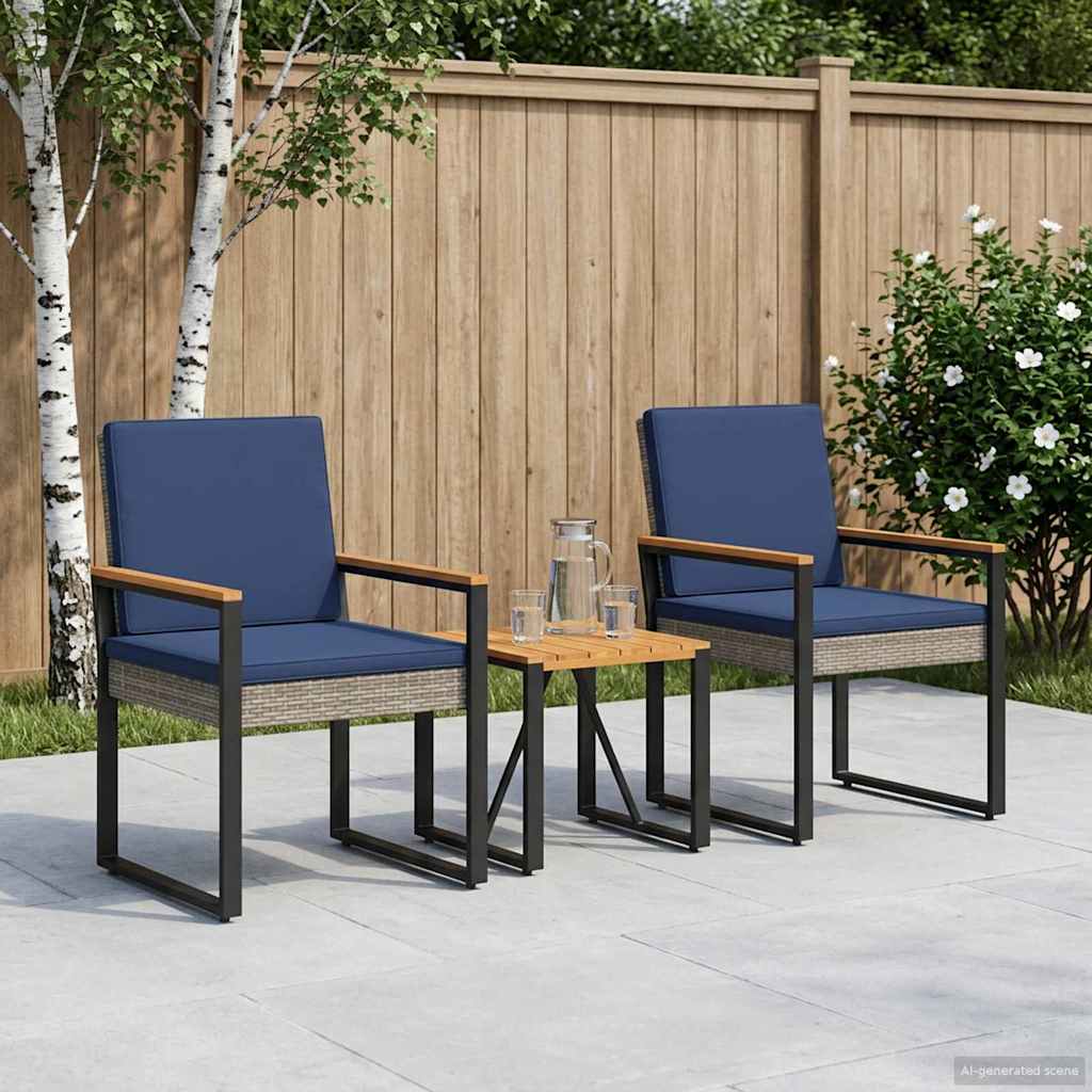 Buitenmeubelset 3 pcs Grijs en Marineblauw poly rattan is nu te koop bij PeponiXL, paradijselijk wonen!