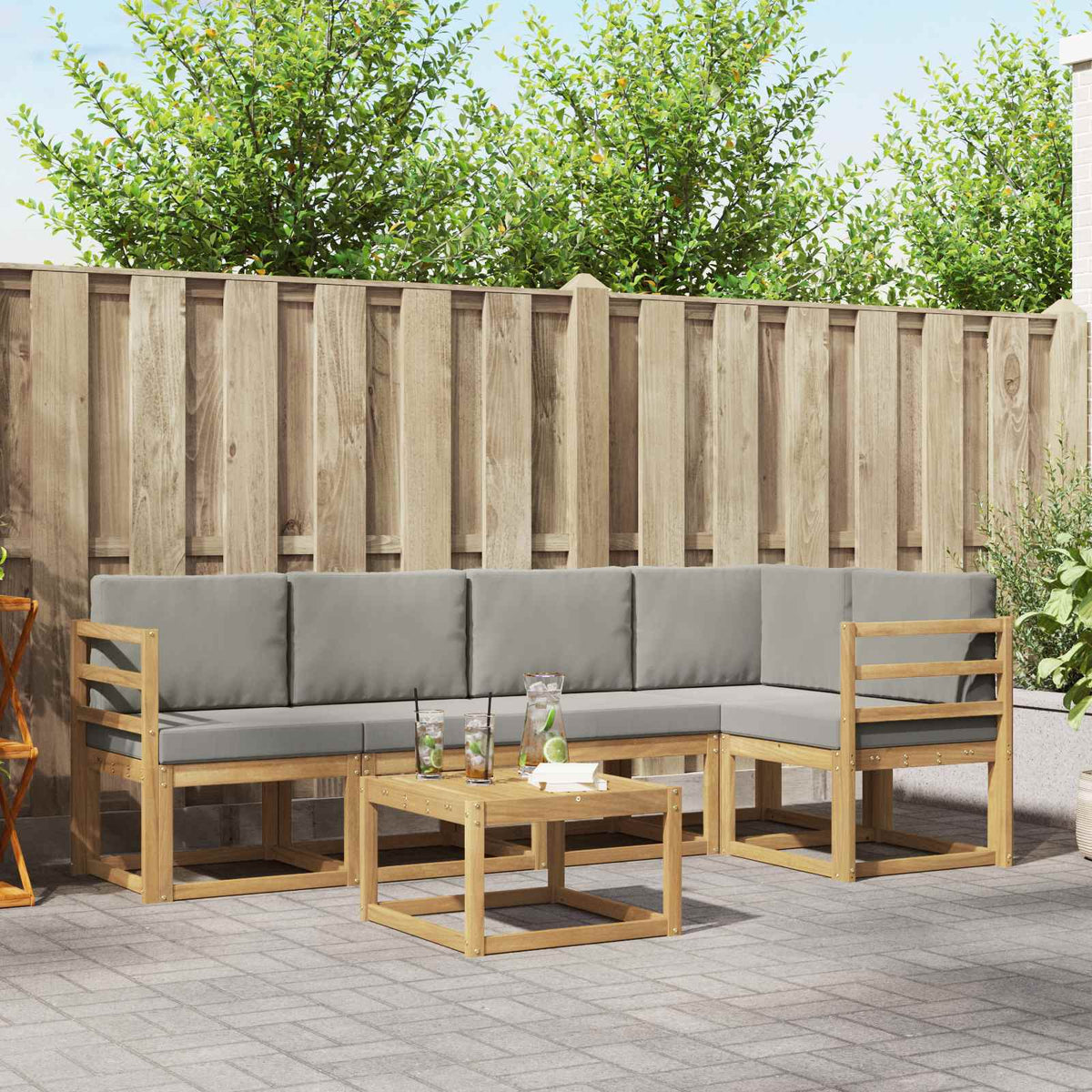 Buiten bankenset 6 pcs Wit en Lichtgrijs is nu te koop bij PeponiXL, paradijselijk wonen!