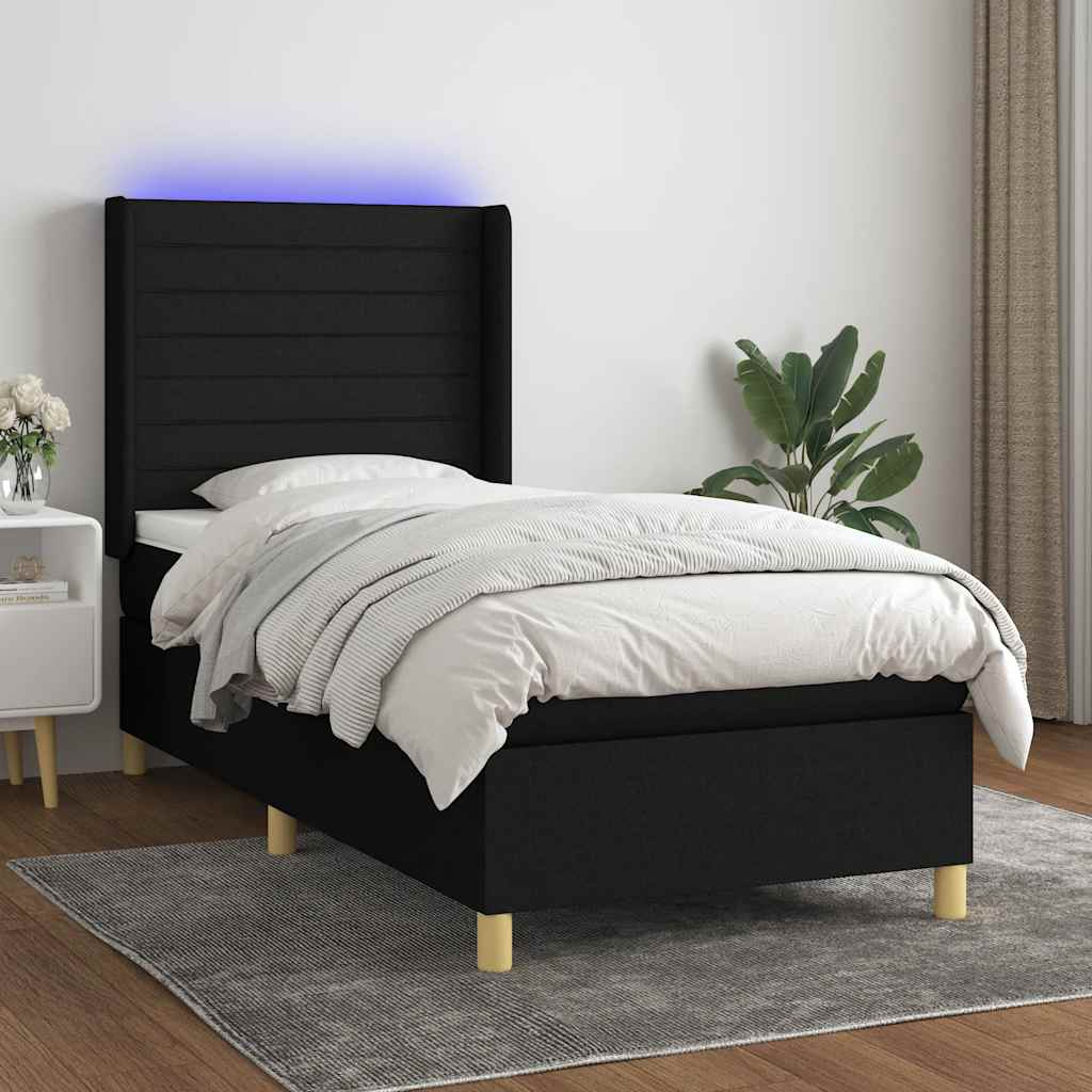Boxspring met matras en LED stof zwart 100x200 cm is nu te koop bij PeponiXL, paradijselijk wonen!
