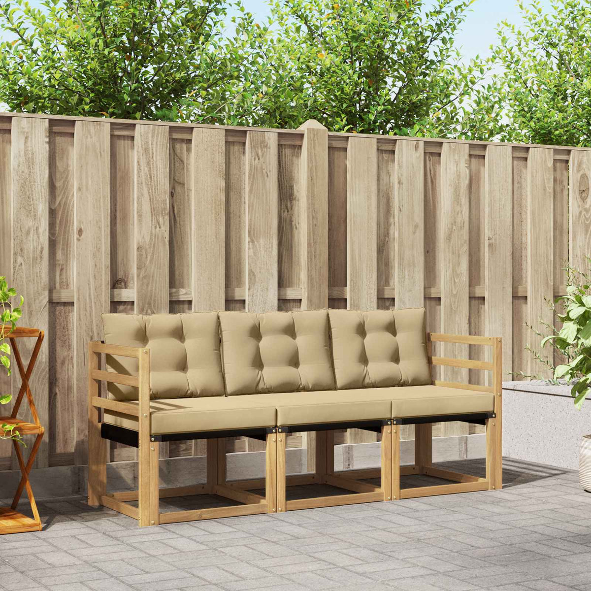 Buiten bankenset met kussen 3 pcs Wit en Beige is nu te koop bij PeponiXL, paradijselijk wonen!