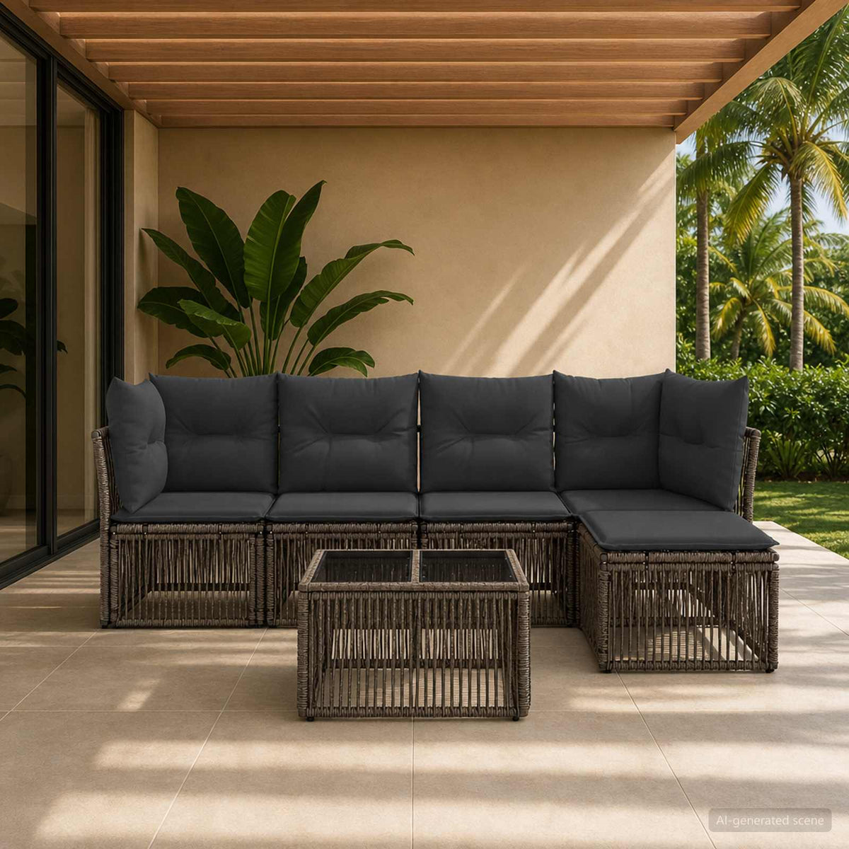 Tuinbankenset 6 pcs Grijs poly rattan is nu te koop bij PeponiXL, paradijselijk wonen!