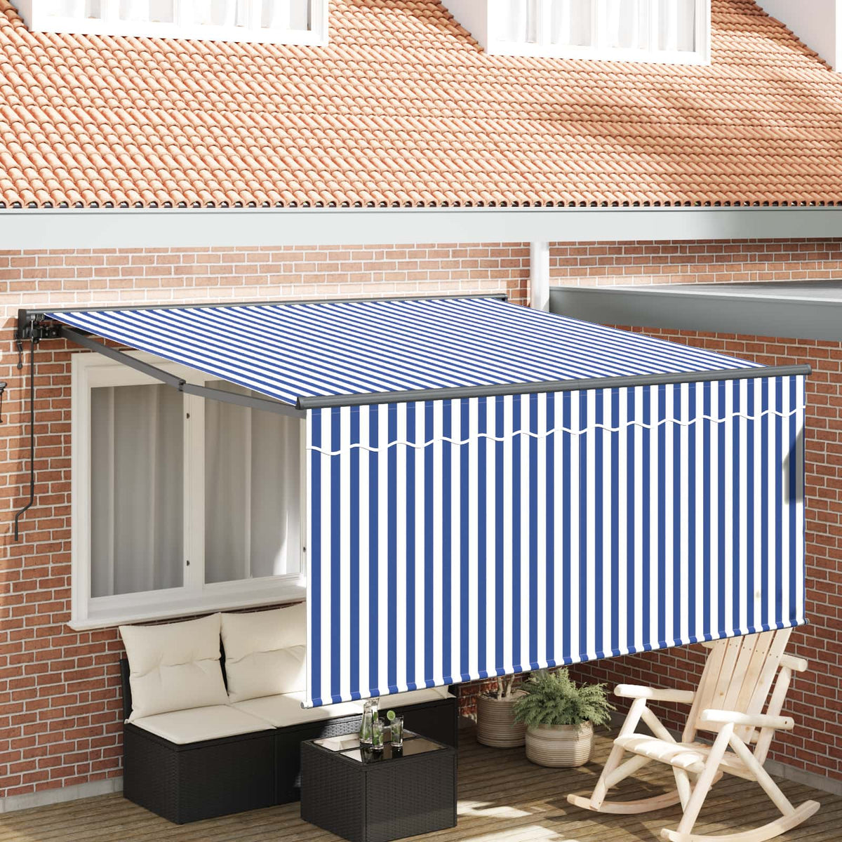 Inklapbaar Zonnescherm Blauw en Wit 300 x 250 cm is nu te koop bij PeponiXL, paradijselijk wonen!