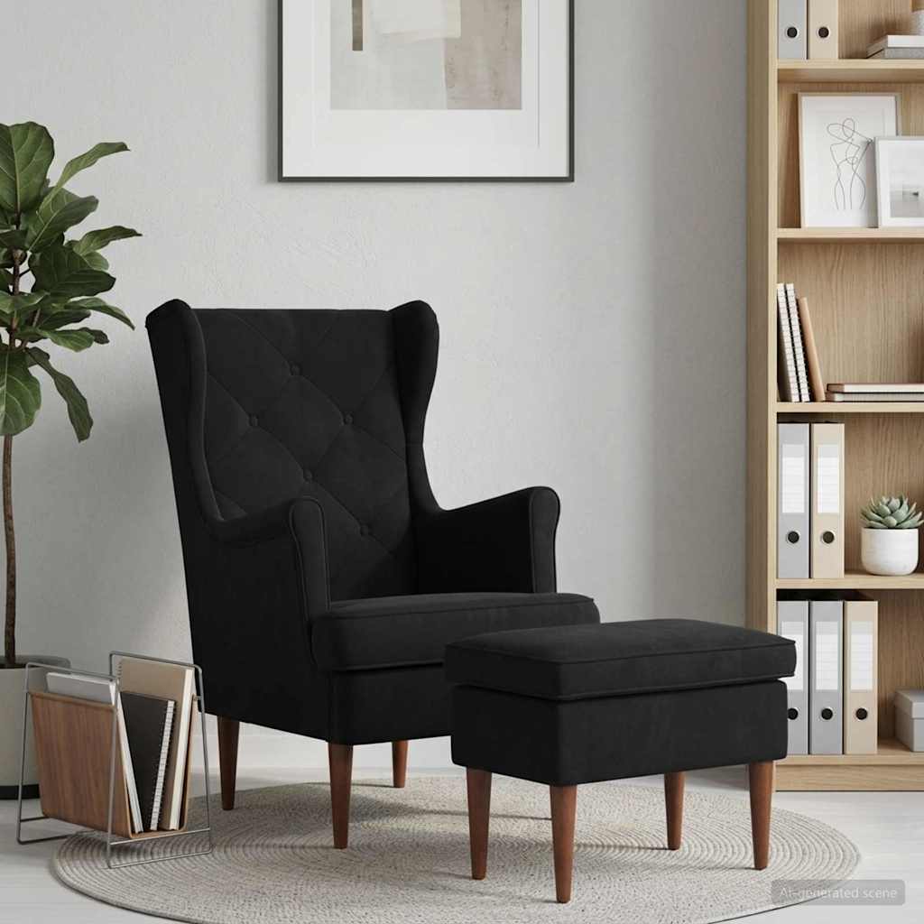 Fauteuil met Voetenbank 2 st Zwart Fluweel is nu te koop bij PeponiXL, paradijselijk wonen!