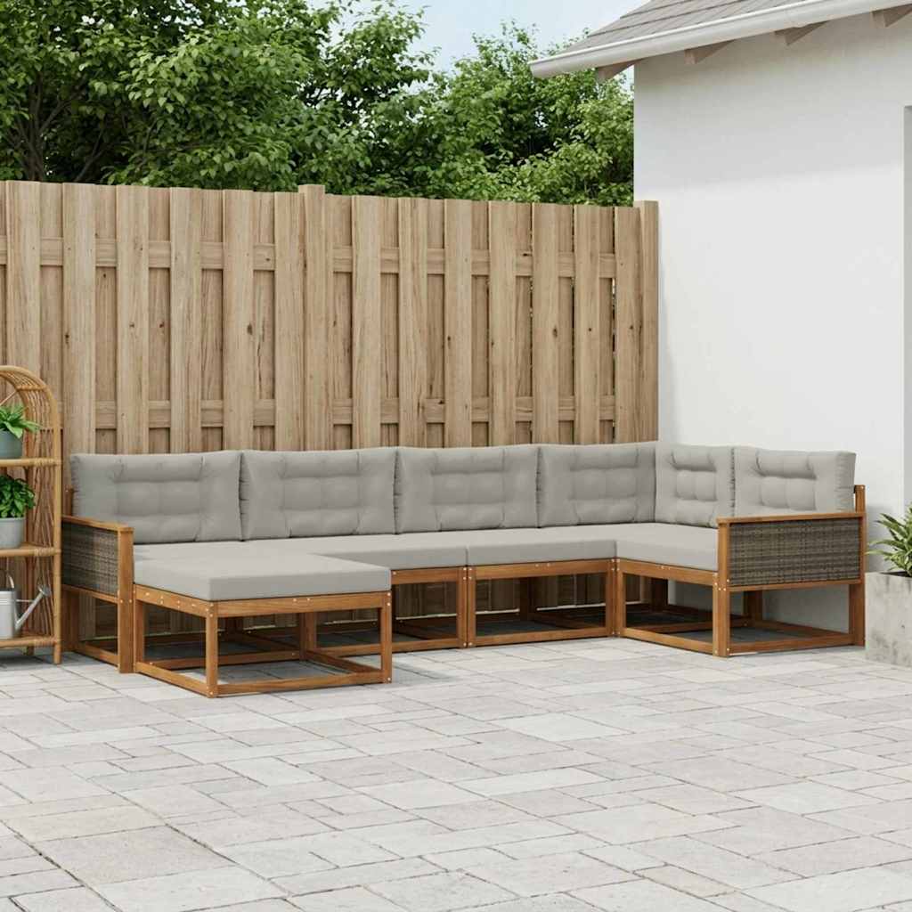 Buiten bankenset met kussen 6 pcs Natuurlijk en Lichtgrijs is nu te koop bij PeponiXL, paradijselijk wonen!
