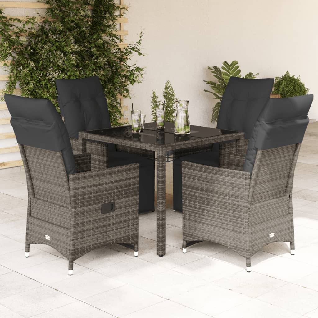 5-delige Bistroset met kussens poly rattan grijs is nu te koop bij PeponiXL, paradijselijk wonen!