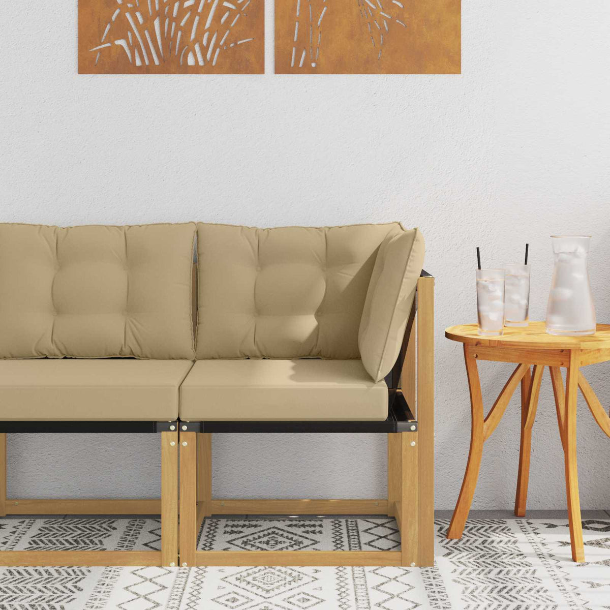 Buiten Hoek Sofa Massief acaciahout en Textilene Stof Wit is nu te koop bij PeponiXL, paradijselijk wonen!
