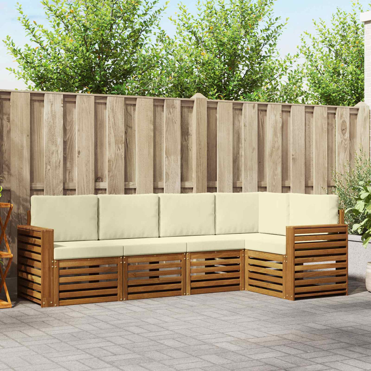 Hoekbank Set 5 pcs Natuurlijk en Crème Massief Acaciahout is nu te koop bij PeponiXL, paradijselijk wonen!
