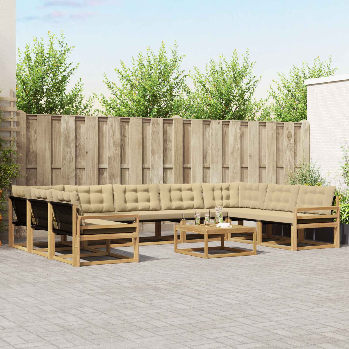 Buiten bankenset met kussen 10 pcs Wit en Beige is nu te koop bij PeponiXL, paradijselijk wonen!