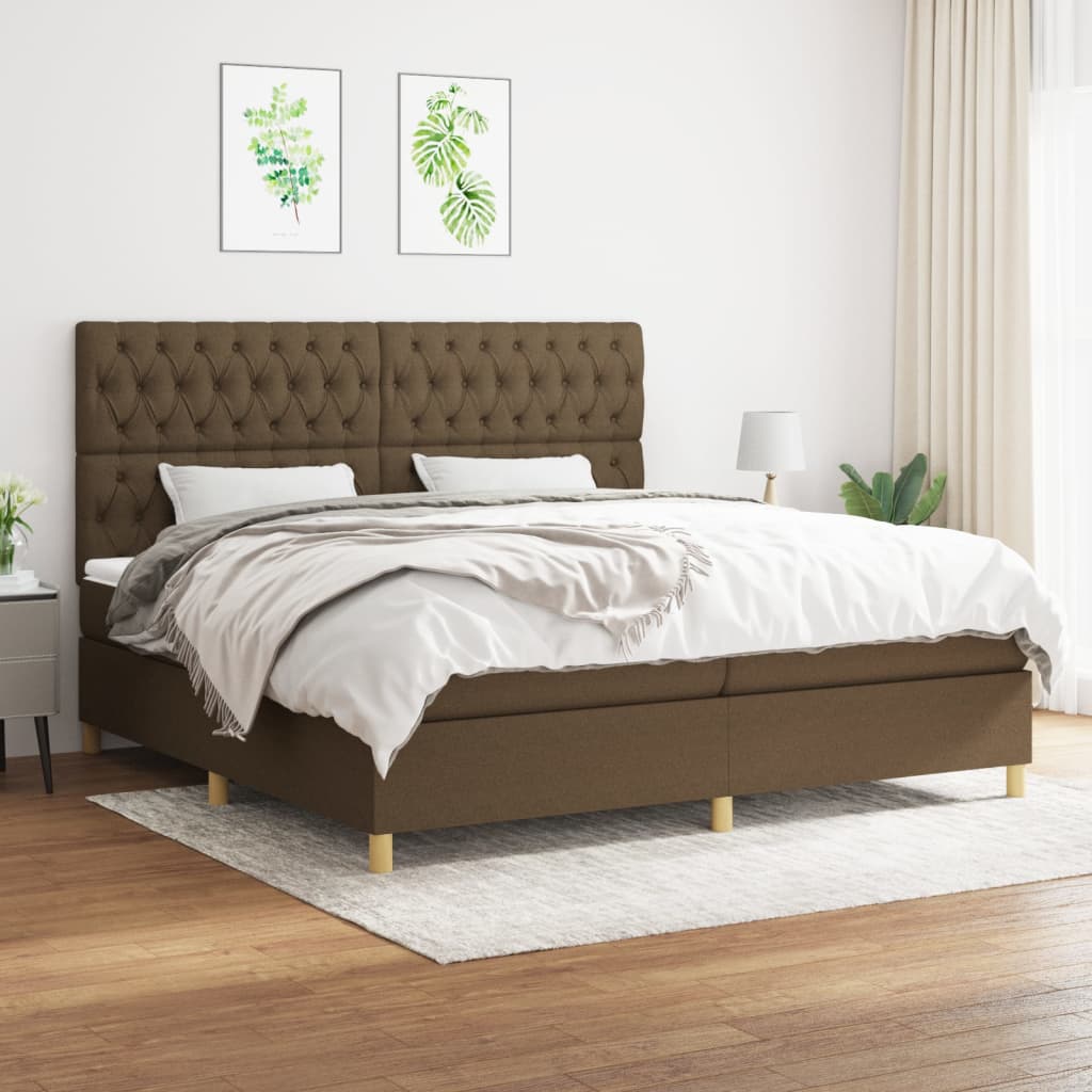 Boxspring met matras stof donkerbruin 200x200 cm is nu te koop bij PeponiXL, paradijselijk wonen!