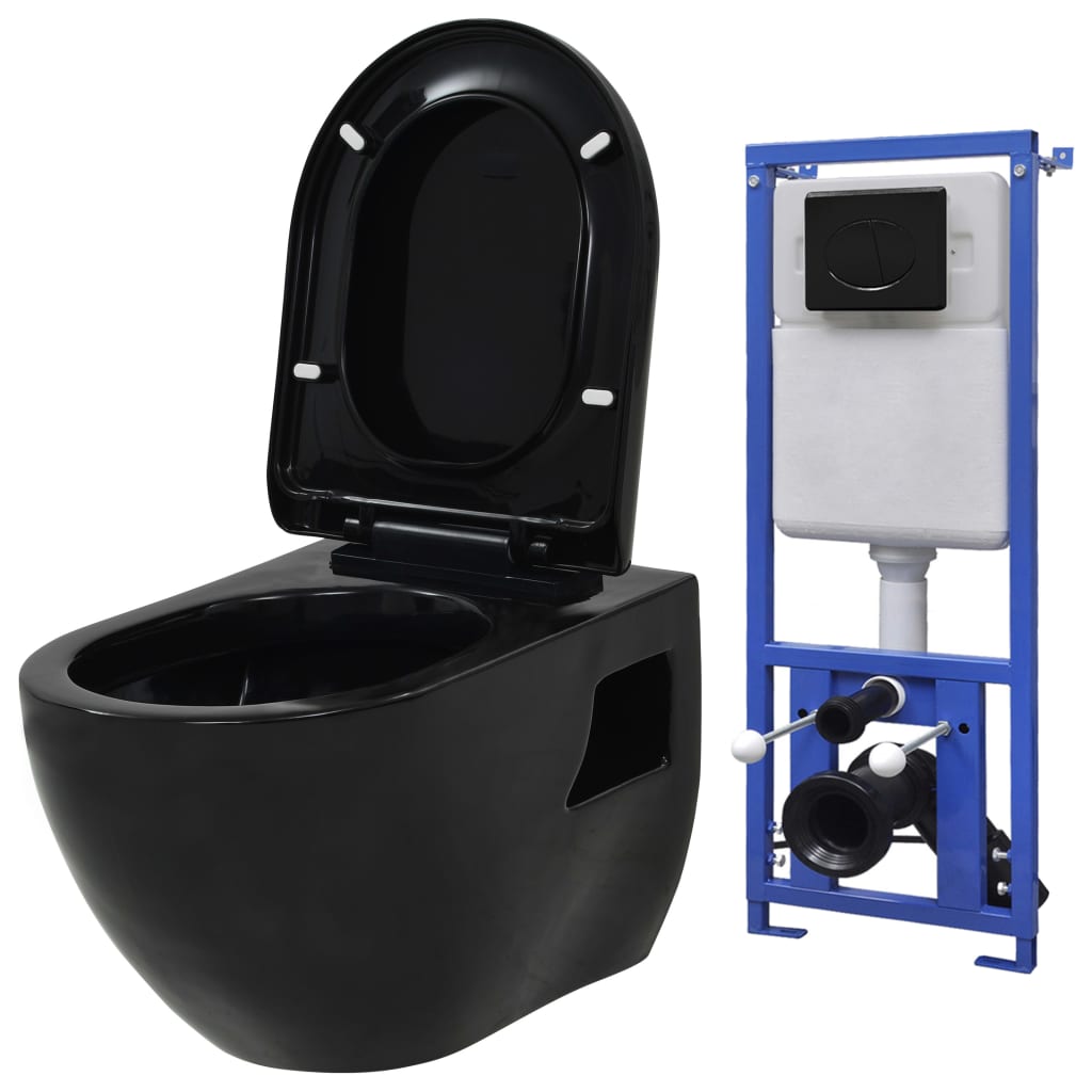 Hangend toilet met verborgen stortbak keramiek zwart is nu te koop bij PeponiXL, paradijselijk wonen!