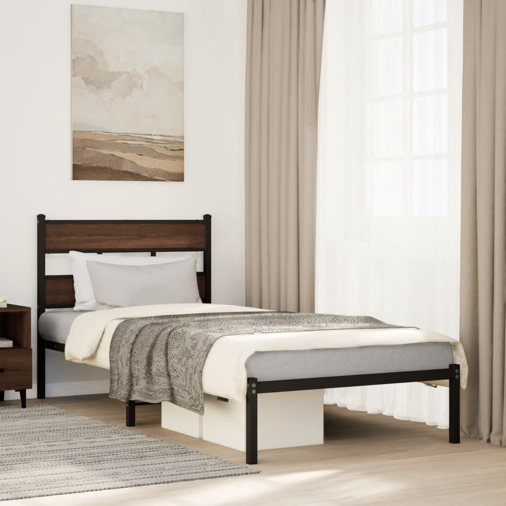 Bedframe met hoofdbord zonder matras bruin eiken 107x203 cm is nu te koop bij PeponiXL, paradijselijk wonen!