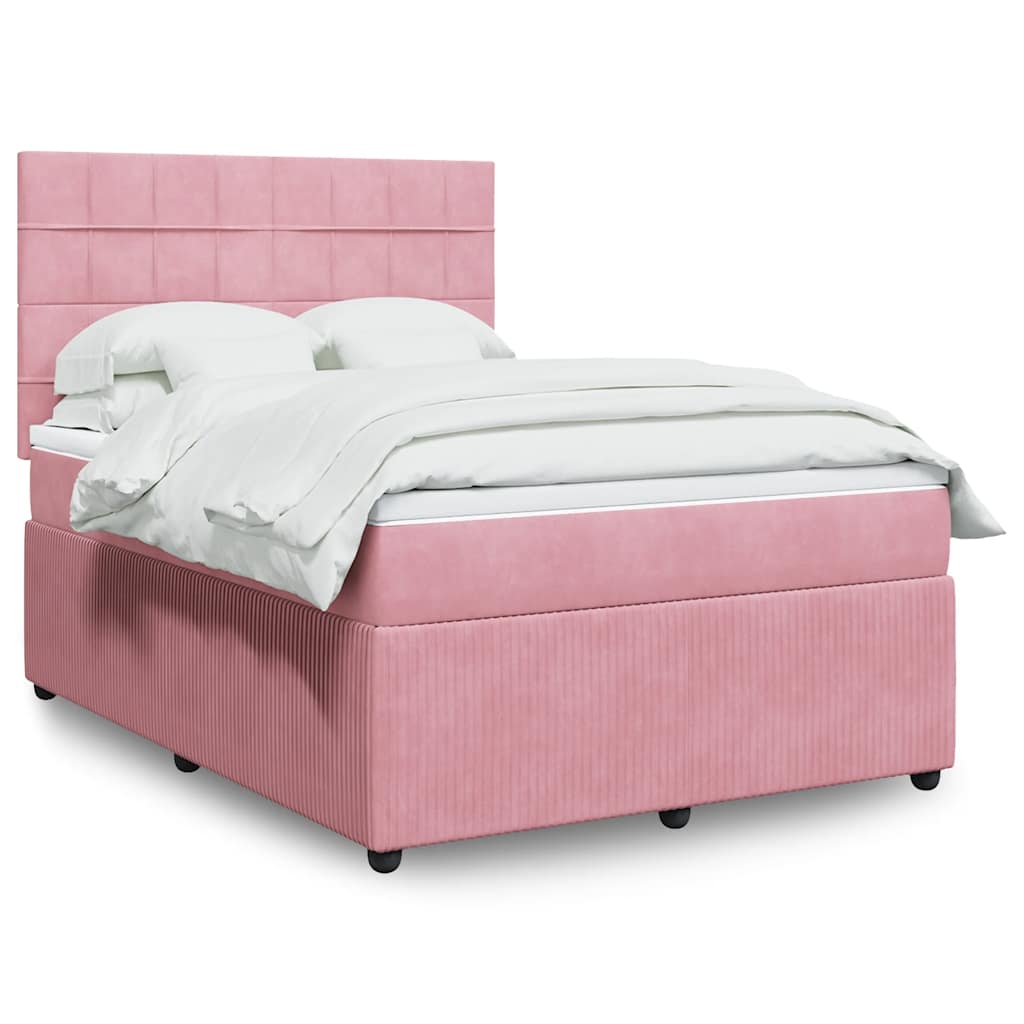 Boxspring met matras fluweel roze 140x200 cm is nu te koop bij PeponiXL, paradijselijk wonen!