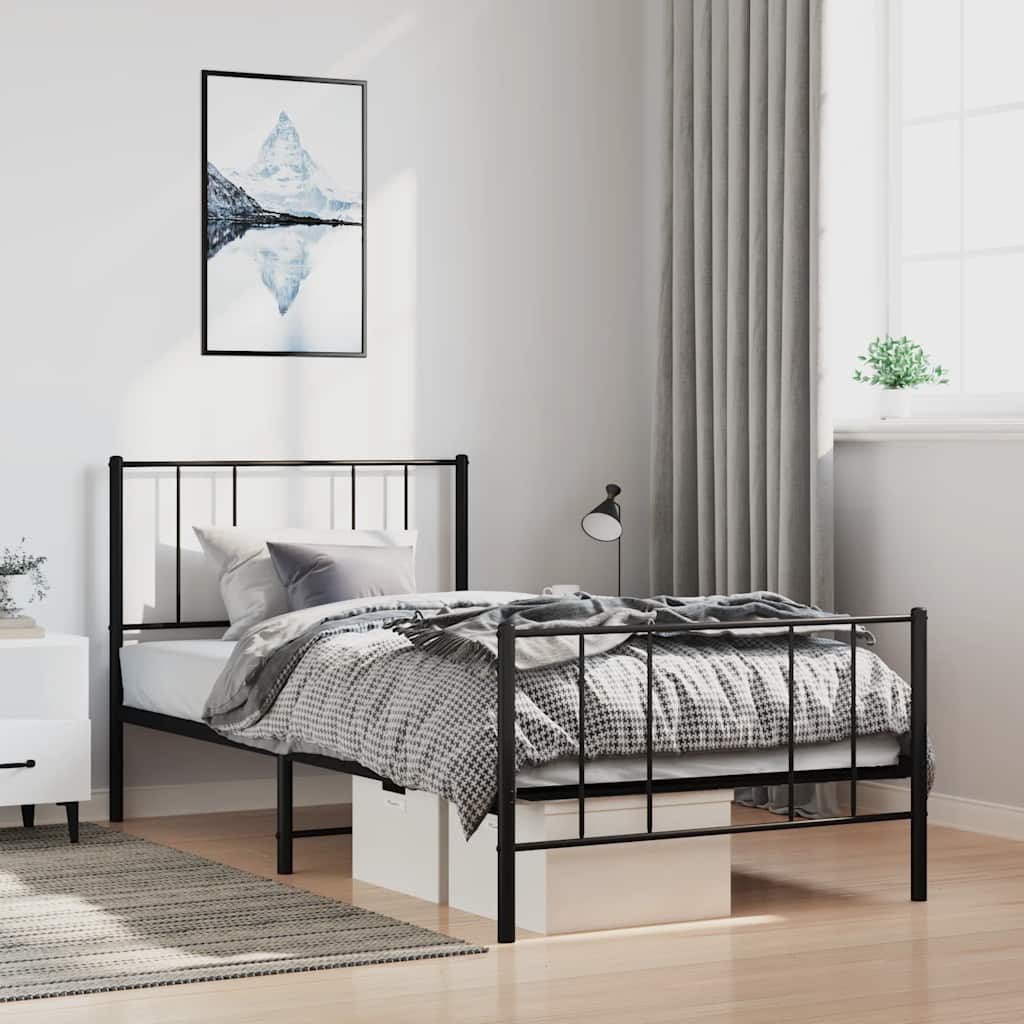Bedframe met hoofd- en voeteneinde metaal zwart 100x190 cm is nu te koop bij PeponiXL, paradijselijk wonen!