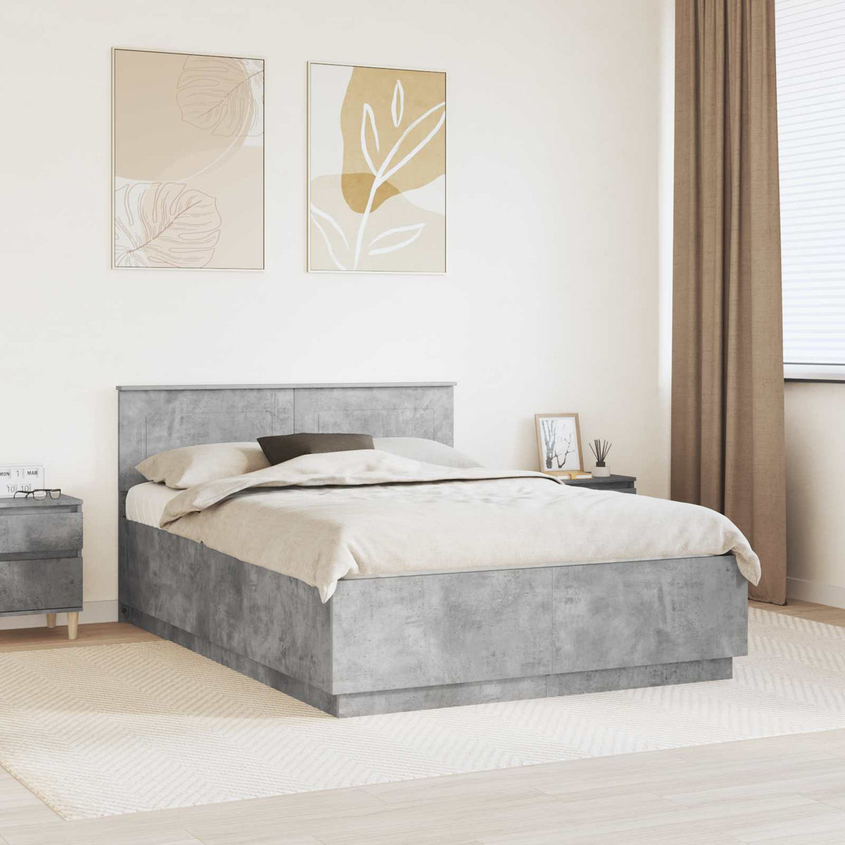 Bedframe met hoofdeinde Betongrijs 160 x 200 cm Bewerkt hout is nu te koop bij PeponiXL, paradijselijk wonen!