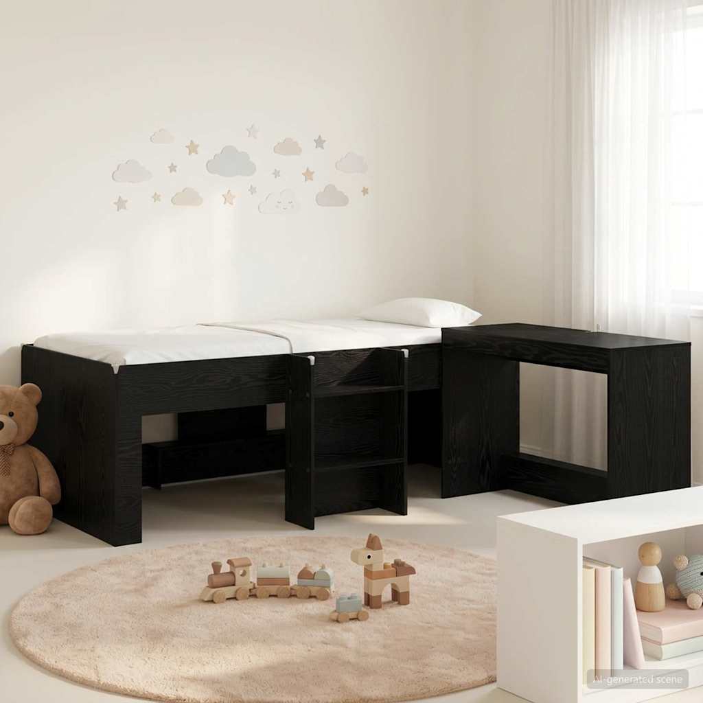 Bedframe met Bureau 2 st Zwart eiken Bewerkt hout is nu te koop bij PeponiXL, paradijselijk wonen!