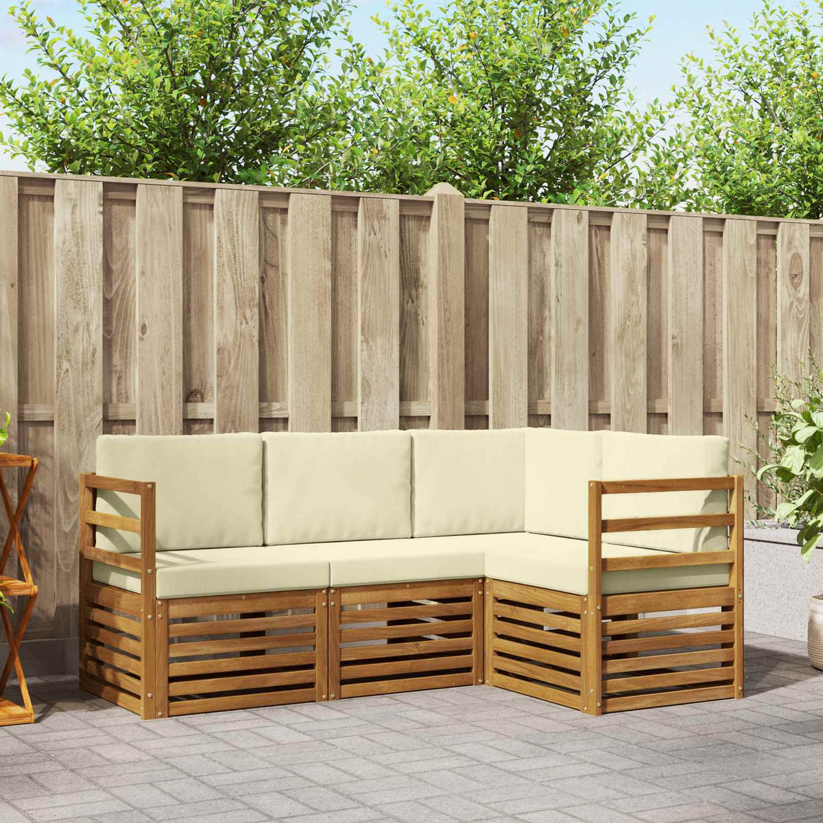 Sofa-Sets 4 pcs Natuurlijk en Crème Massief Acaciahout is nu te koop bij PeponiXL, paradijselijk wonen!