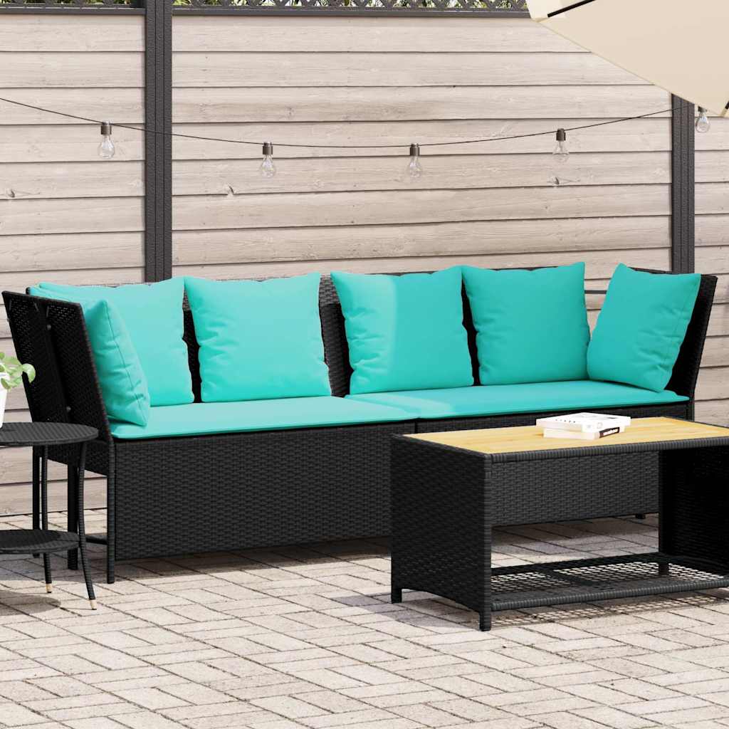 Tuinbank met kussens poly rattan zwart is nu te koop bij PeponiXL, paradijselijk wonen!