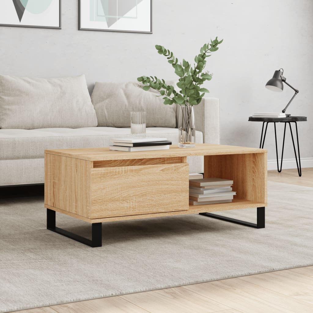 Salontafel 90x50x36,5 cm bewerkt hout sonoma eikenkleurig is nu te koop bij PeponiXL, paradijselijk wonen!