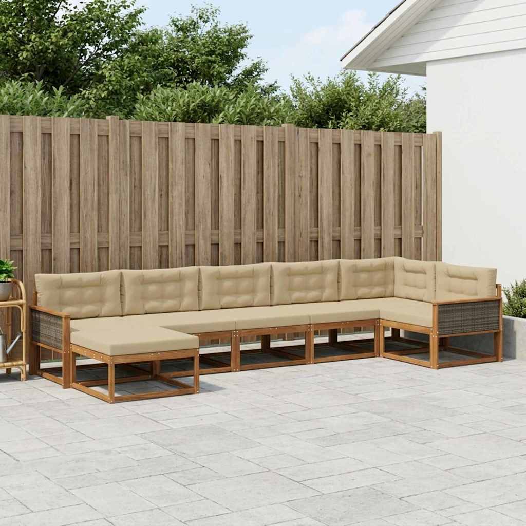 Buiten bankenset met kussen 7 pcs Natuurlijk en Beige is nu te koop bij PeponiXL, paradijselijk wonen!