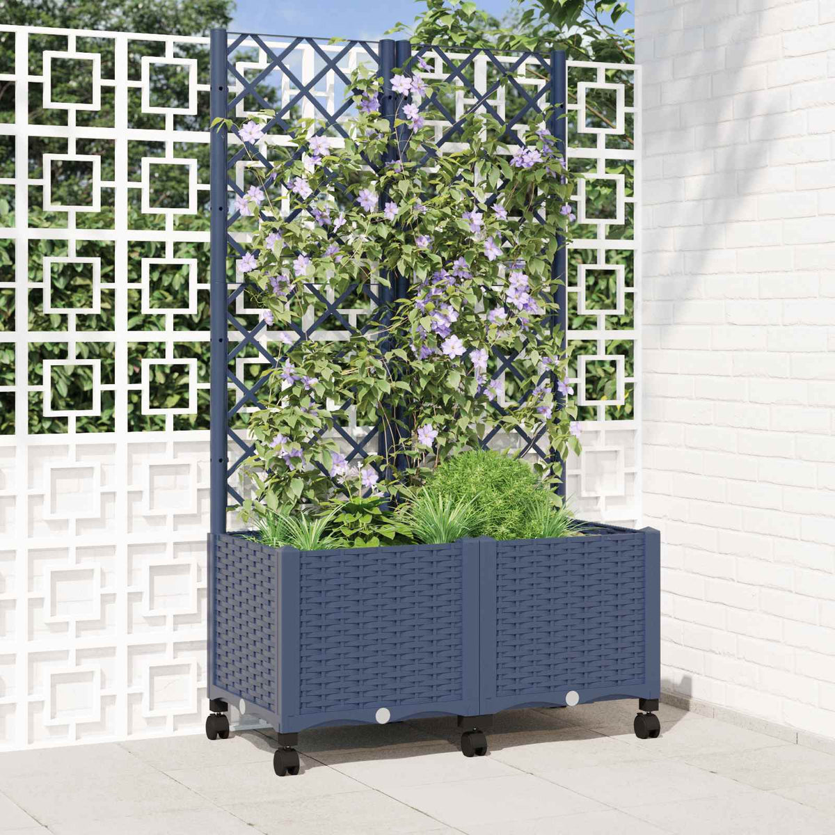Tuinplantbak met schutting en wielen Blauw Grijs PP is nu te koop bij PeponiXL, paradijselijk wonen!