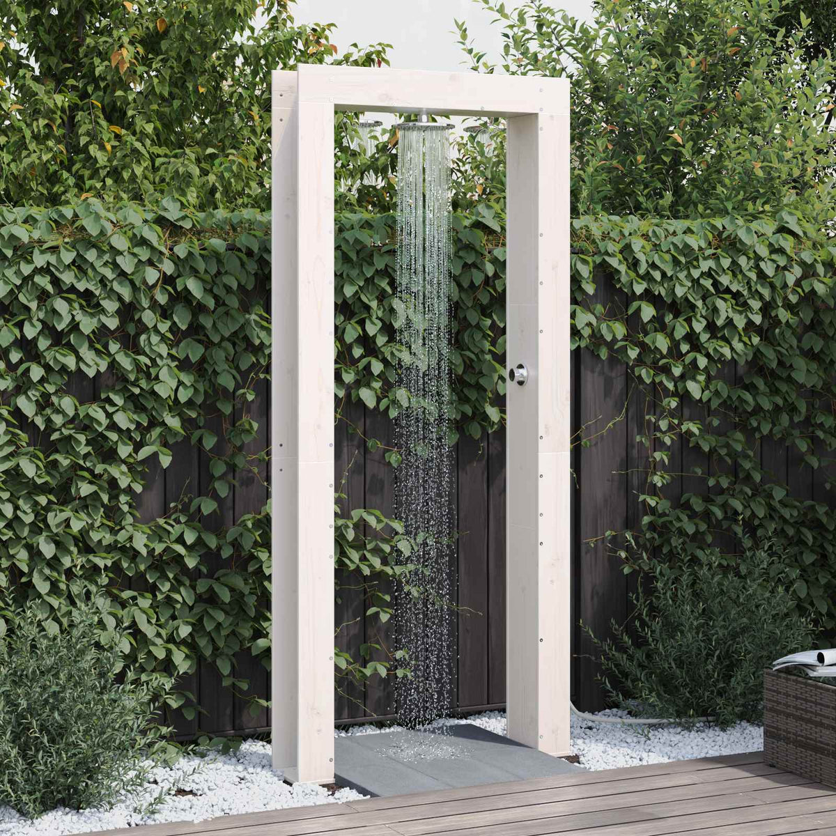 Buitendouche 226 cm Massief grenenhout en roestvrij staal Wit is nu te koop bij PeponiXL, paradijselijk wonen!