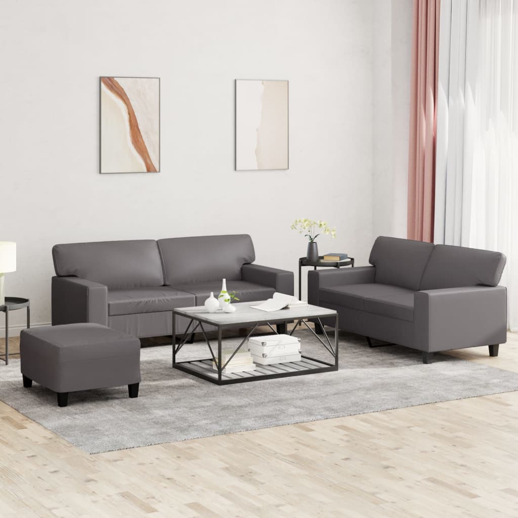 3-delige Loungeset kunstleer grijs is nu te koop bij PeponiXL, paradijselijk wonen!