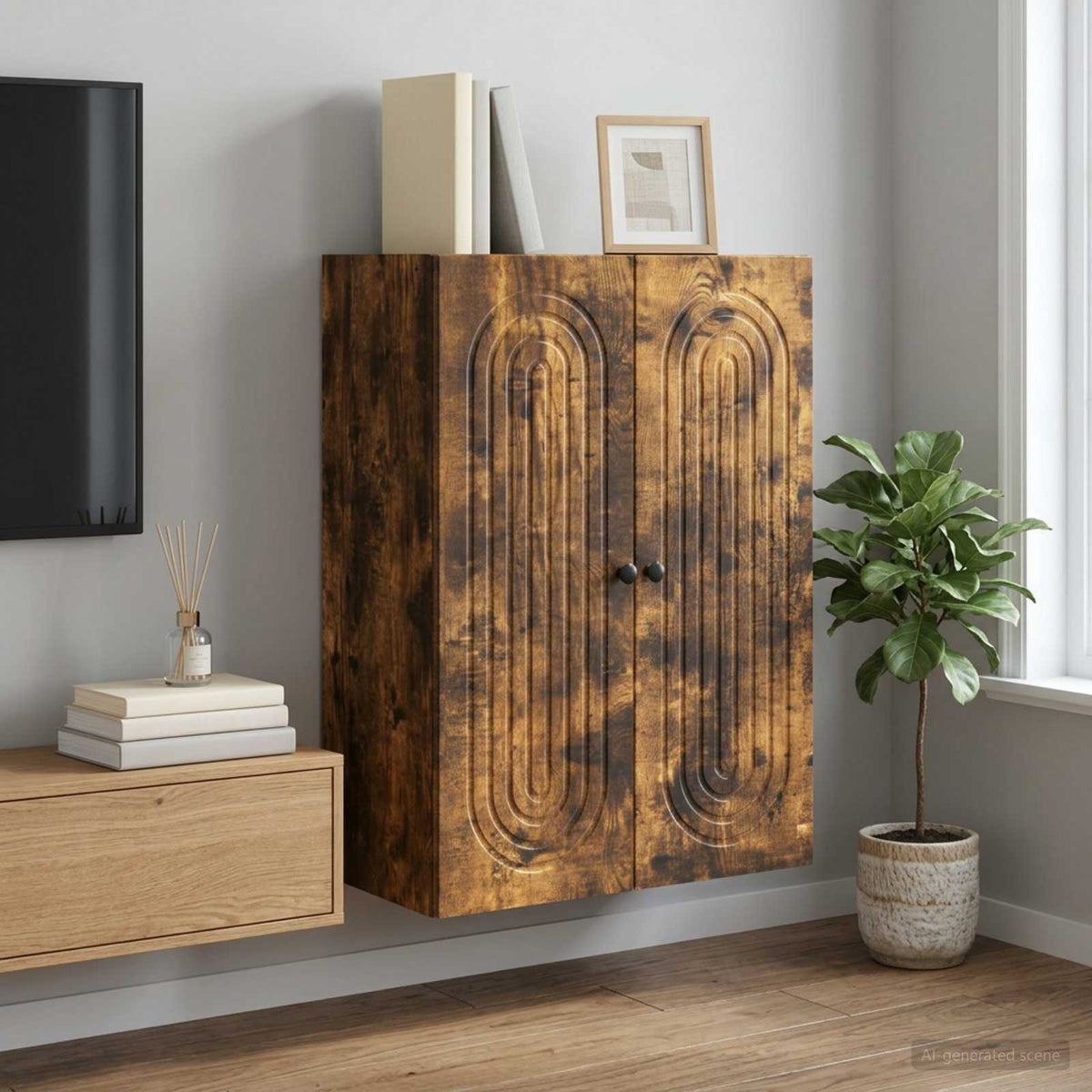 Wandkast Gerookt eiken 66 x 34,5 x 90 cm Bewerkt hout is nu te koop bij PeponiXL, paradijselijk wonen!