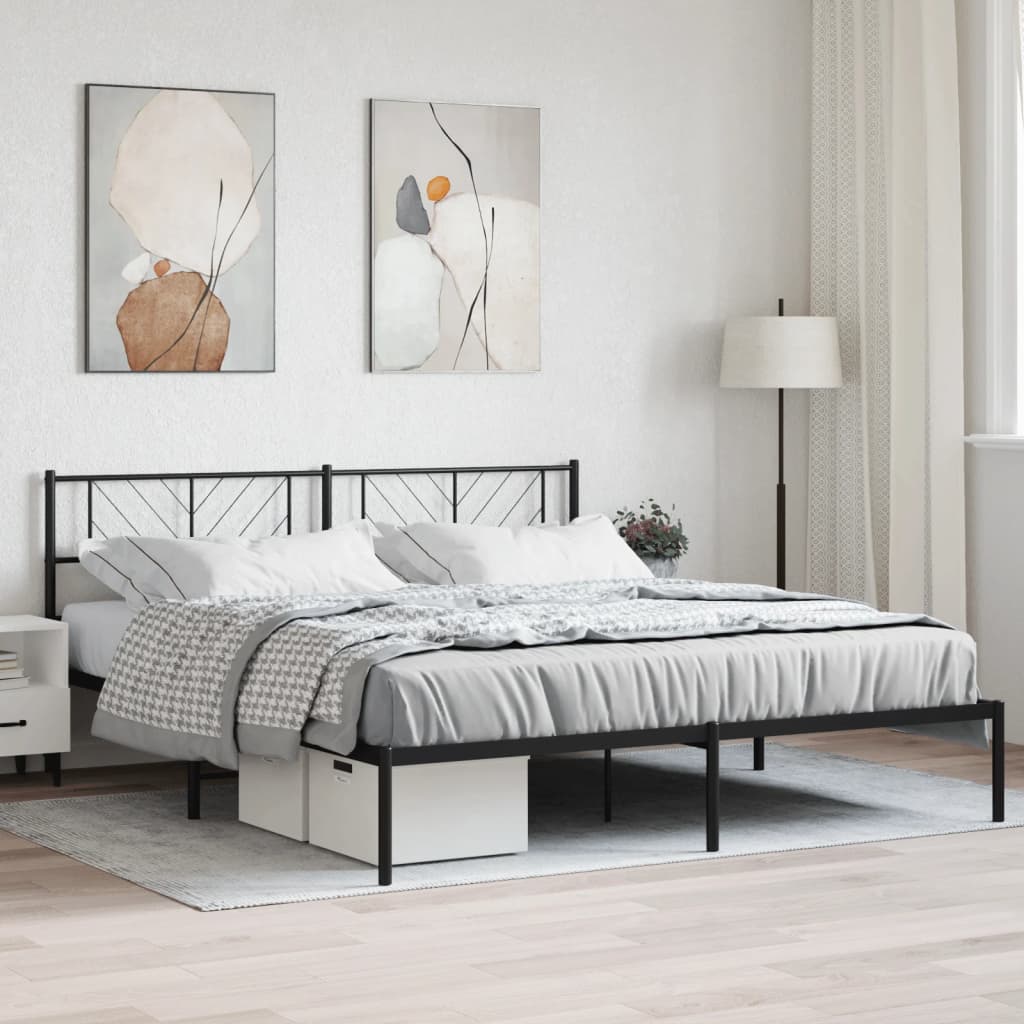 Bedframe met hoofdbord metaal zwart 180x200 cm is nu te koop bij PeponiXL, paradijselijk wonen!