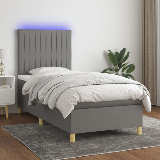 Boxspring met matras en LED stof donkergrijs 90x200 cm is nu te koop bij PeponiXL, paradijselijk wonen!