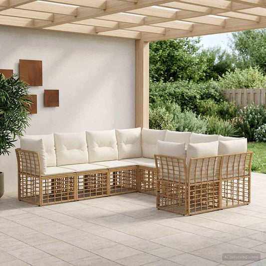 Buiten bankenset 8 pcs Natuurlijk en Crème Wit Polyester is nu te koop bij PeponiXL, paradijselijk wonen!