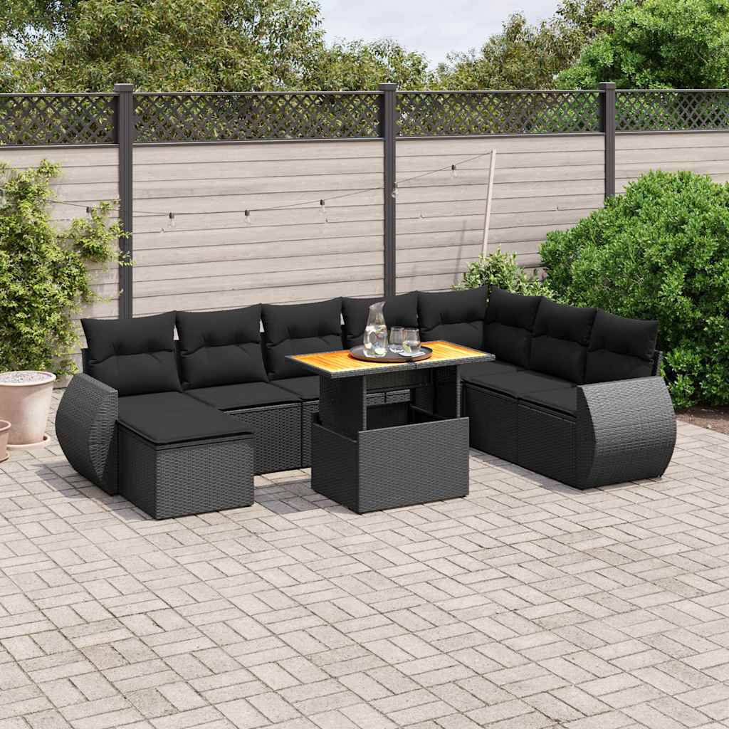9-delige Loungeset met kussens poly rattan zwart is nu te koop bij PeponiXL, paradijselijk wonen!