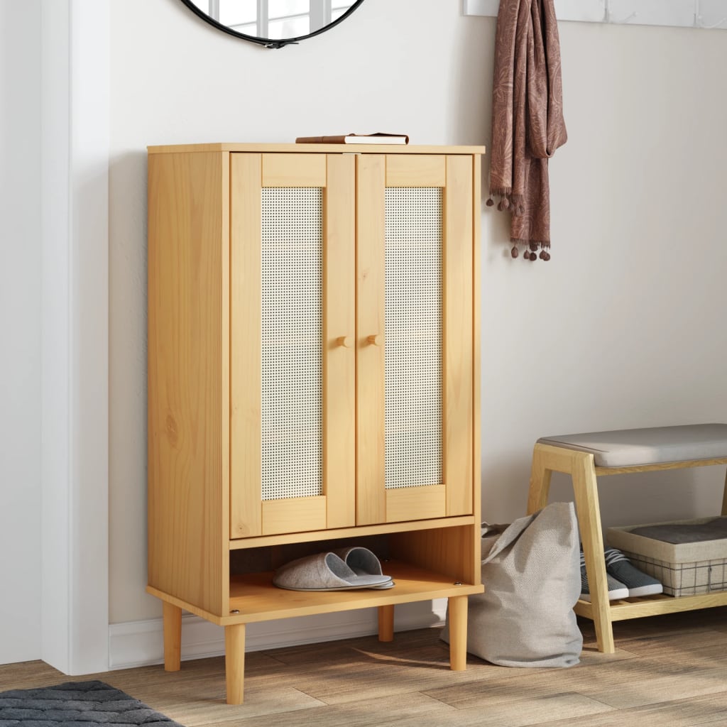 Schoenenkast SENJA 59,5x35x107 cm rattan look grenenhout bruin is nu te koop bij PeponiXL, paradijselijk wonen!