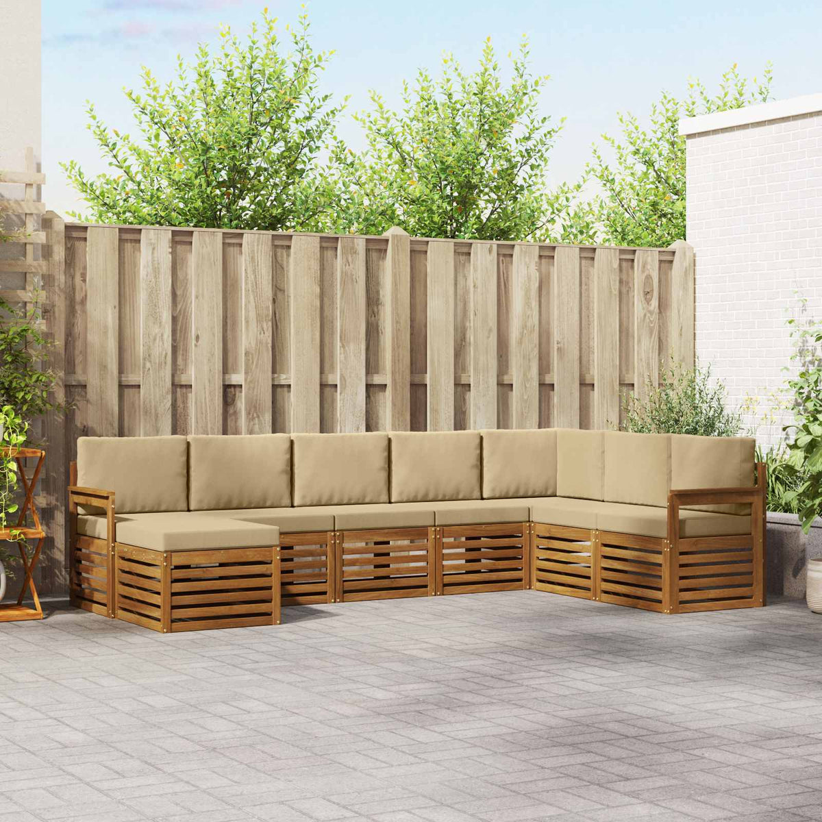 Buiten bankenset 8 pcs Natuurlijk en Beige Massief Acaciahout is nu te koop bij PeponiXL, paradijselijk wonen!