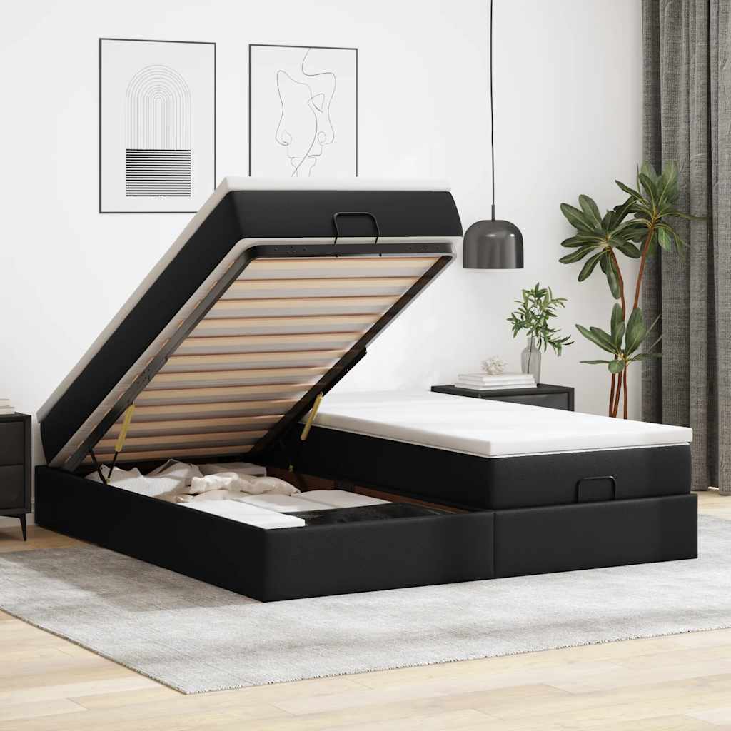 Ottoman bed met matrassen 180x200cm kunstleer zwart is nu te koop bij PeponiXL, paradijselijk wonen!