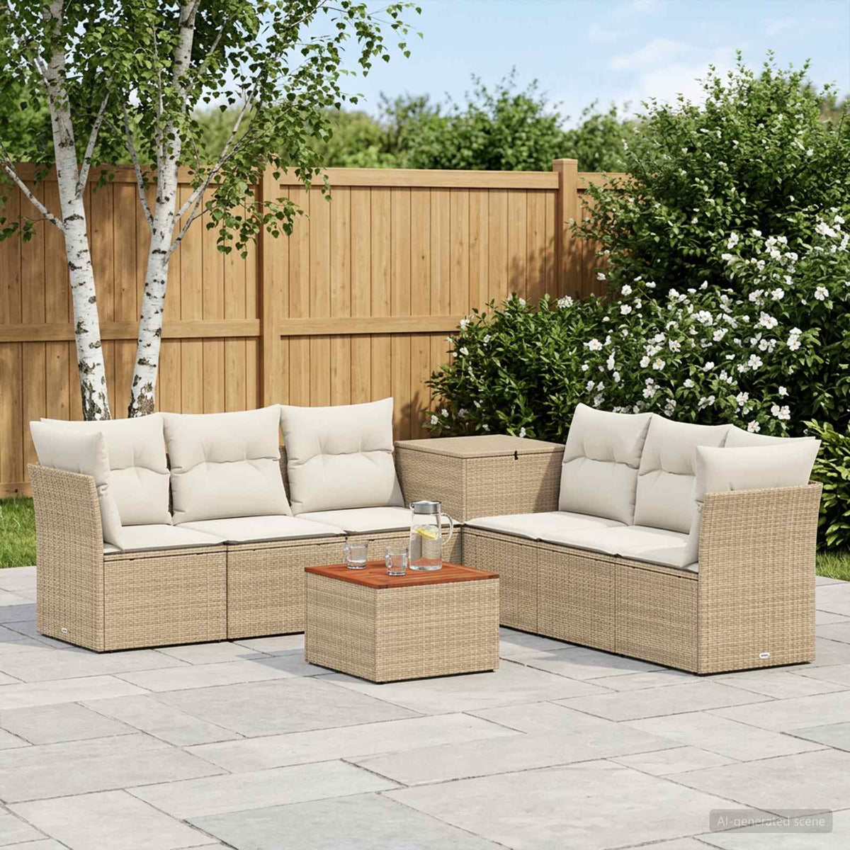 Bankstel 8 st Beige en Crème Wit Poly Rattan en Staal is nu te koop bij PeponiXL, paradijselijk wonen!