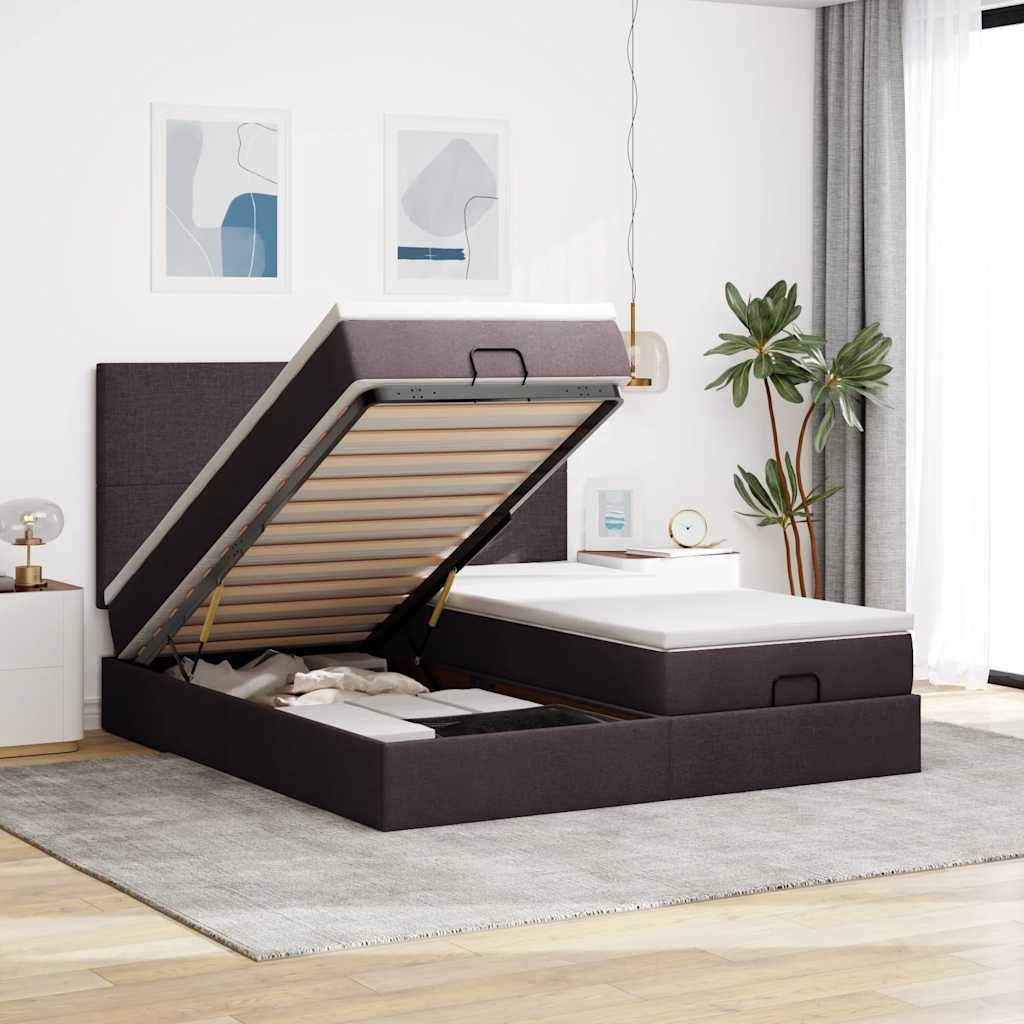 Ottoman bed met matrassen 180x200cm stof donkerbruin is nu te koop bij PeponiXL, paradijselijk wonen!