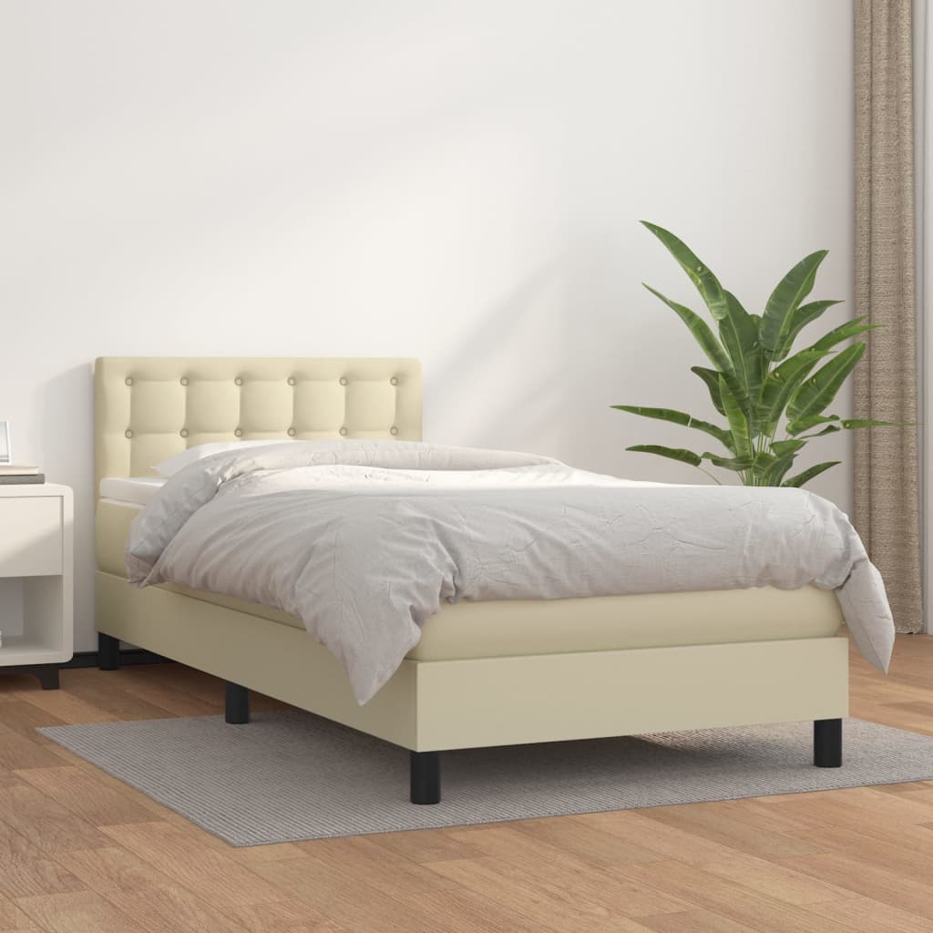 Boxspring met matras kunstleer crèmekleurig 100x200 cm is nu te koop bij PeponiXL, paradijselijk wonen!