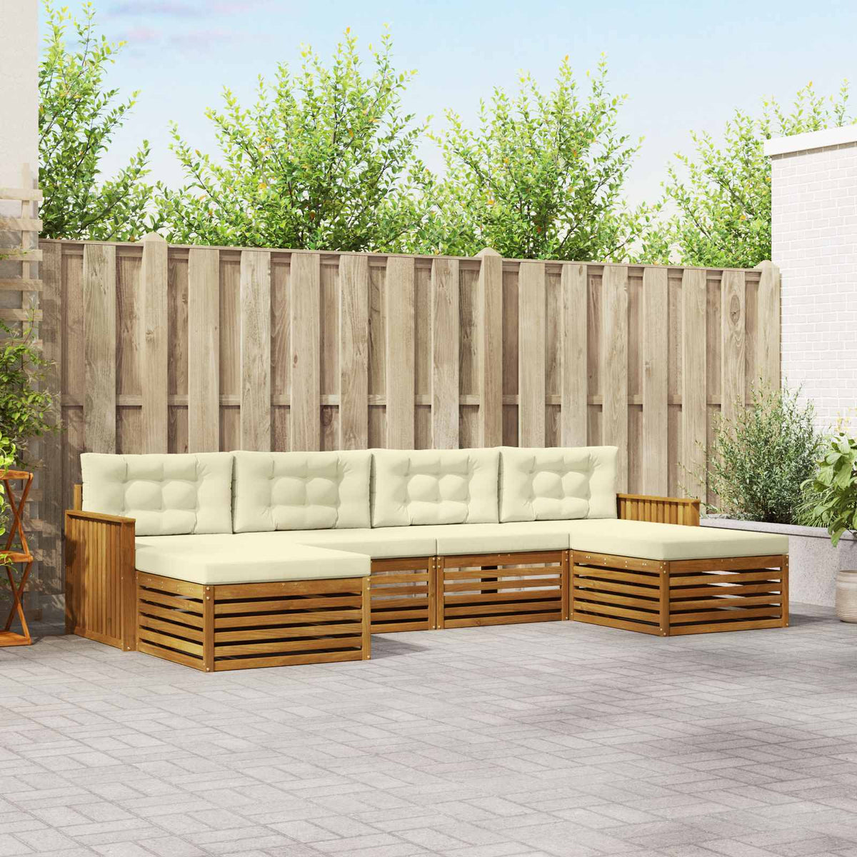 Sofa-Sets 6 pcs Natuurlijk en Crème Massief Acaciahout is nu te koop bij PeponiXL, paradijselijk wonen!