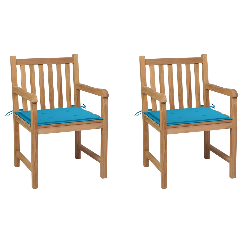 Tuinstoelen 2 st met blauwe kussens massief teakhout is nu te koop bij PeponiXL, paradijselijk wonen!