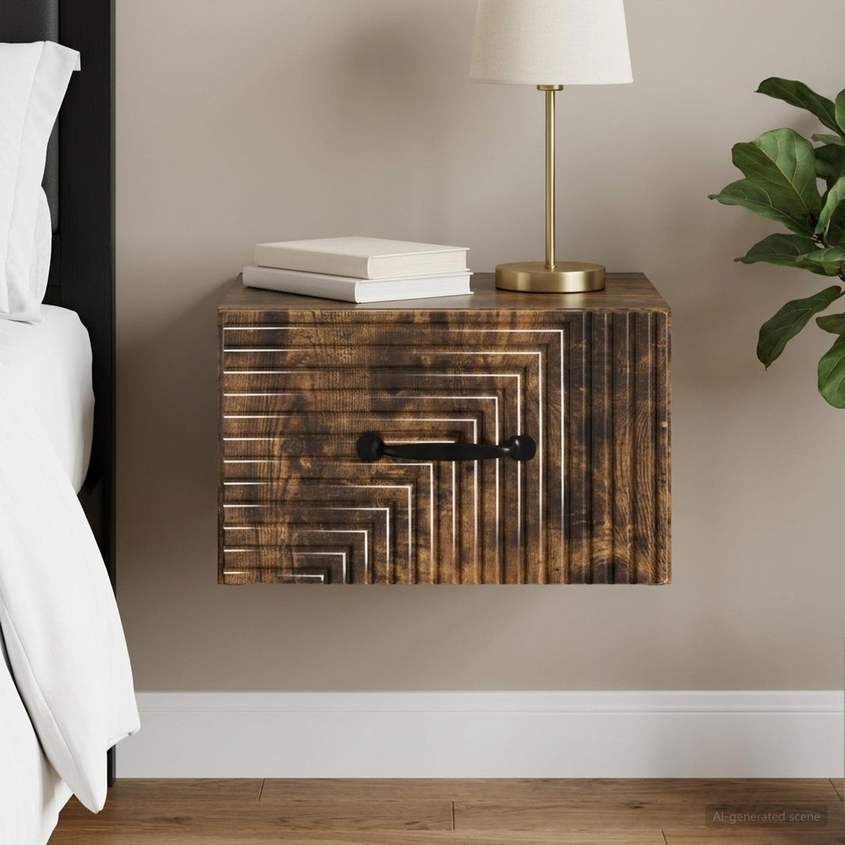 Wandbeugel Bedkast Gerookt eiken 34,5 x 33 x 20 cm Bewerkt hout is nu te koop bij PeponiXL, paradijselijk wonen!