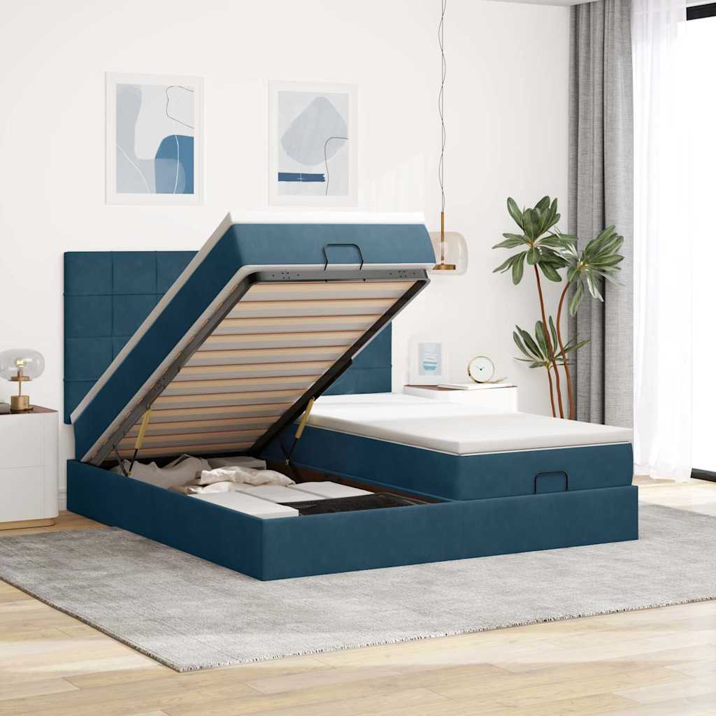 Ottoman bed met matrassen 160x200cm fluweel donkerblauw is nu te koop bij PeponiXL, paradijselijk wonen!